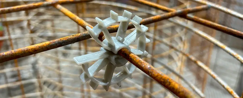 Pièce plastique sur armature métallique rouillée.